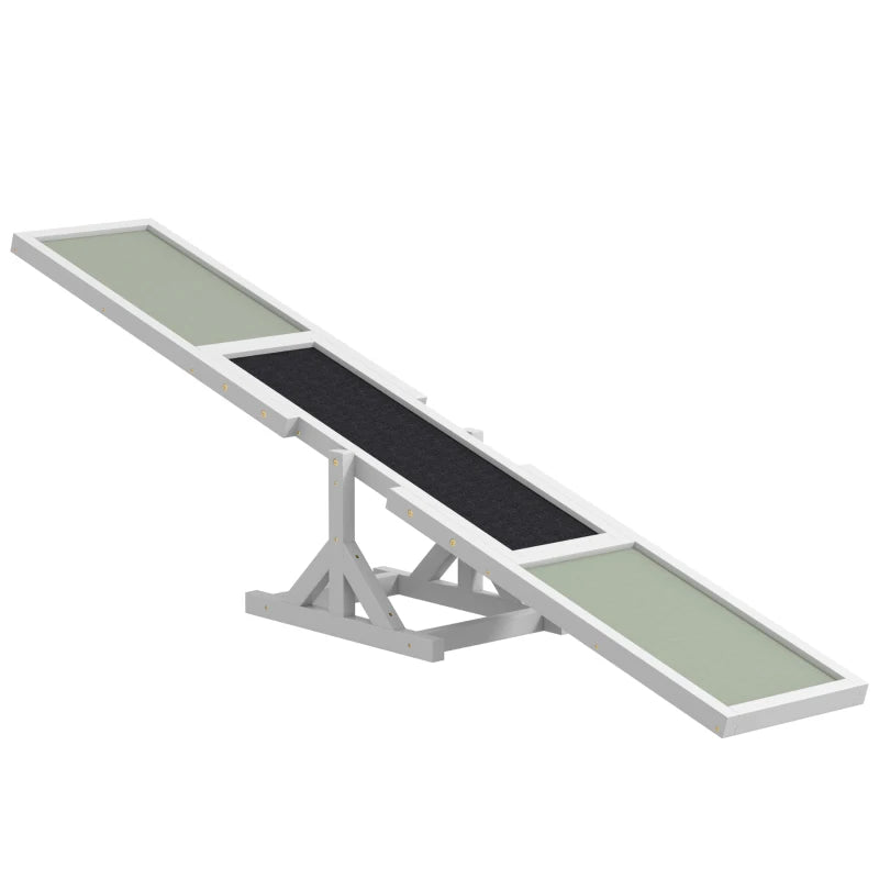 PawHut Wooden Pet Seesaw for Big Dogs, Dog Agility Equipment with Anti-Slip Surface in White