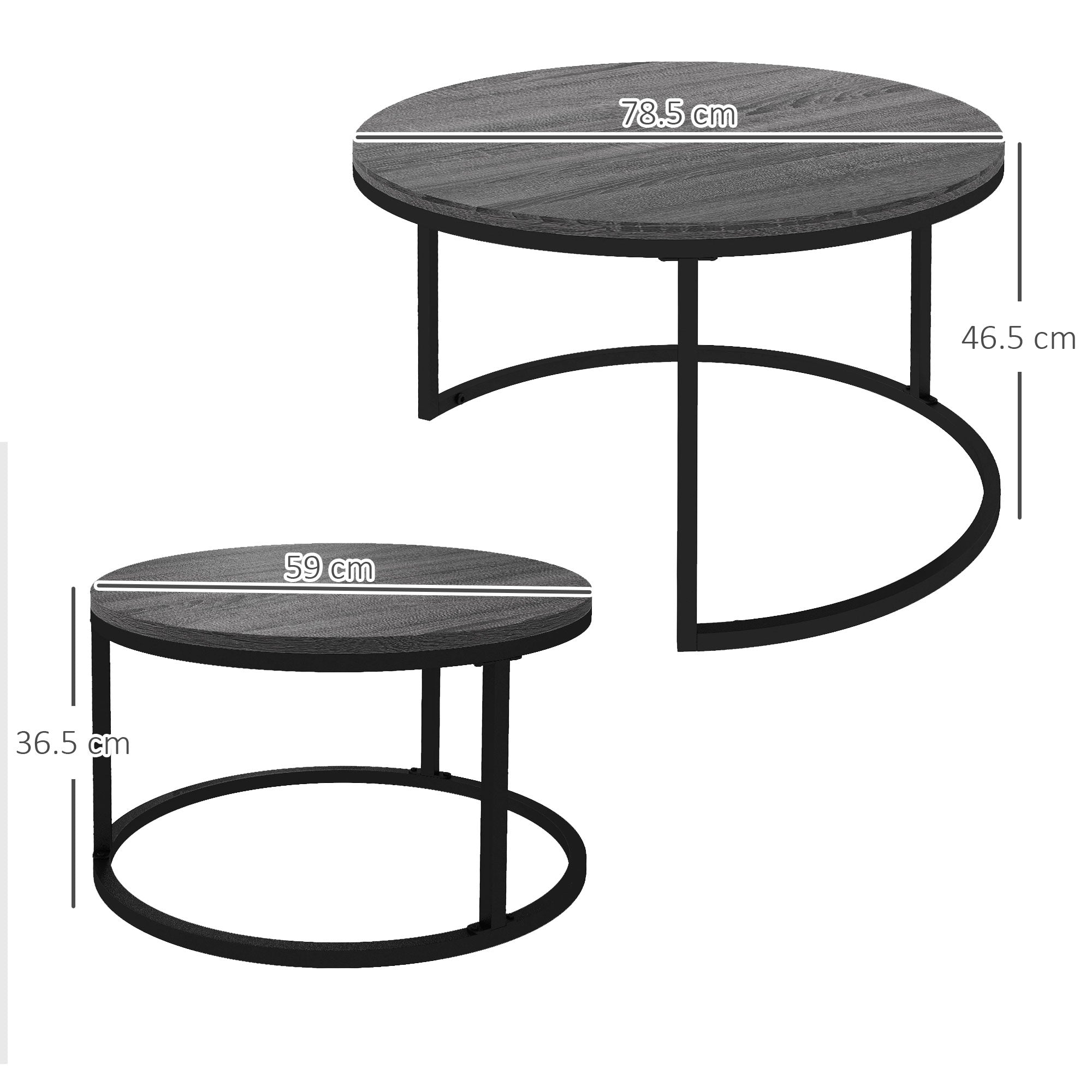 Industrial Nesting Coffee Table Set of 2, Round Coffee Tables, Living Room Table with Wood Effect Top and Steel Frame | HOMCOM