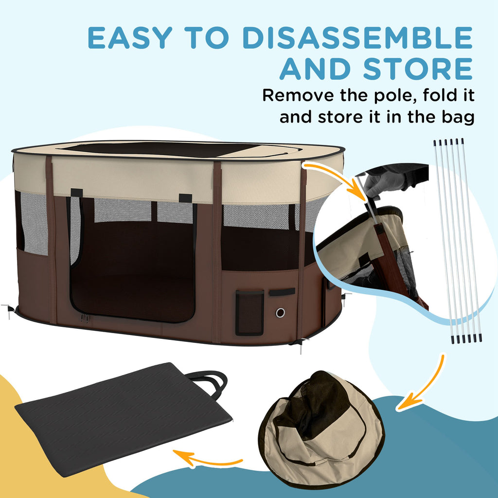 Foldable Dog Pen with Storage Bag for Indoor/Outdoor Use, Brown | PawHut
