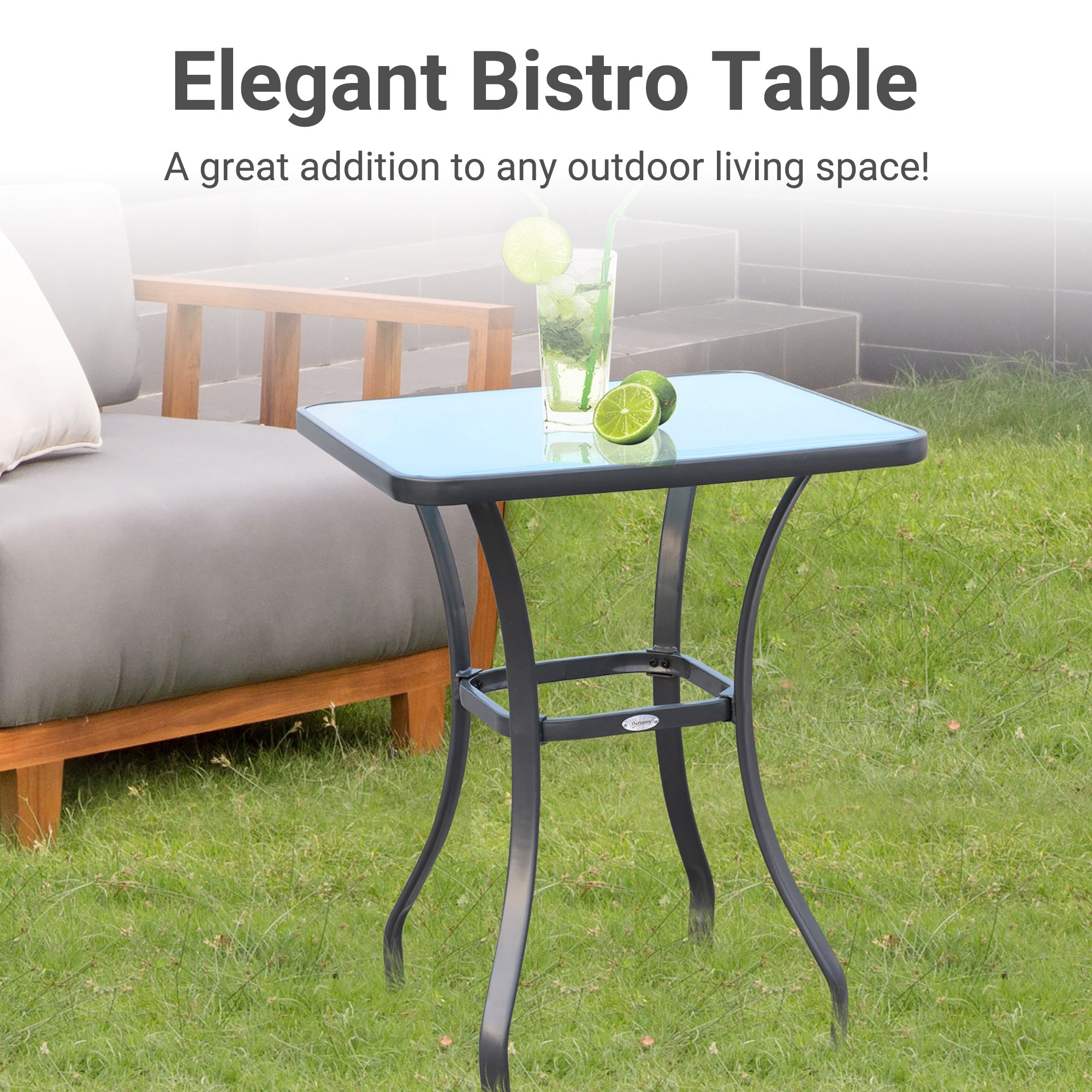 Square Glass Bistro Table with Sturdy Metal Base - Ideal for Outdoor Dining
