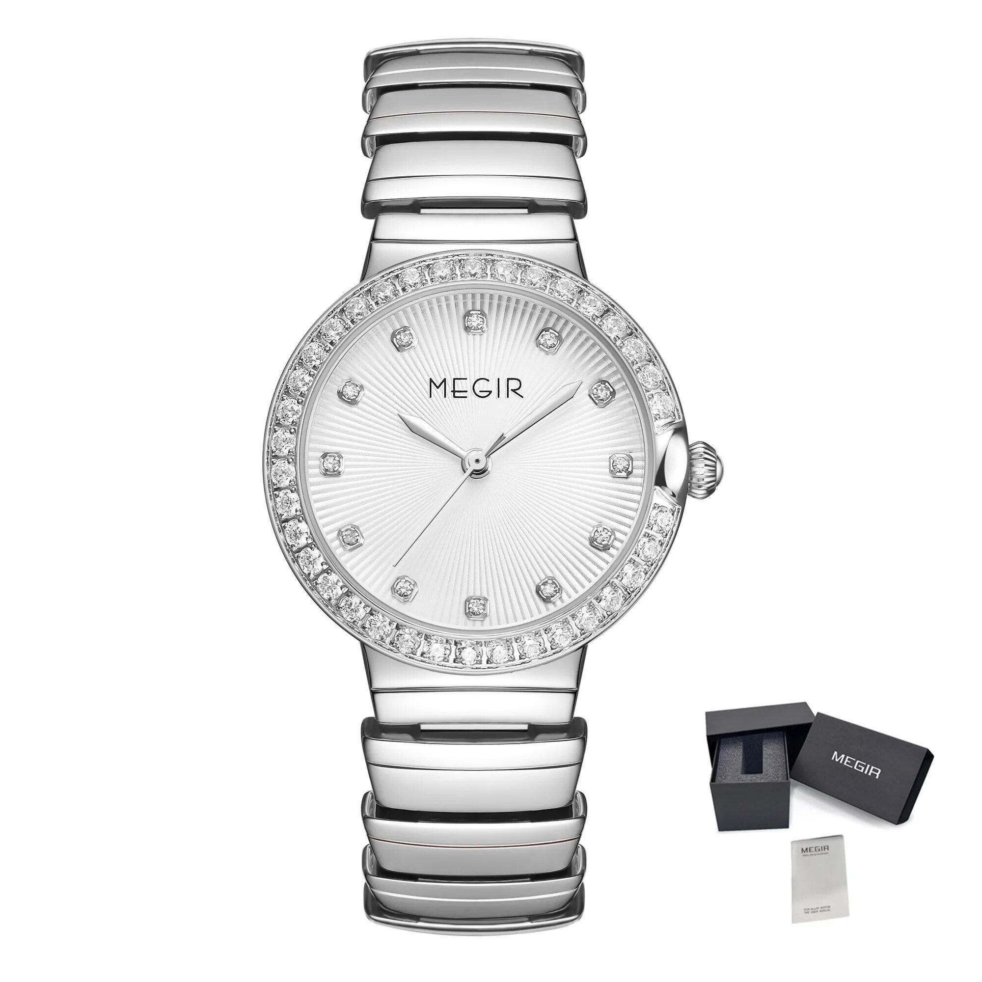 MEGIR Luxury Stainless Steel Strap Watches for Women Fashion Casual Quartz WristWatch Ladies Big Dial Dress Clock Reloj Hombre