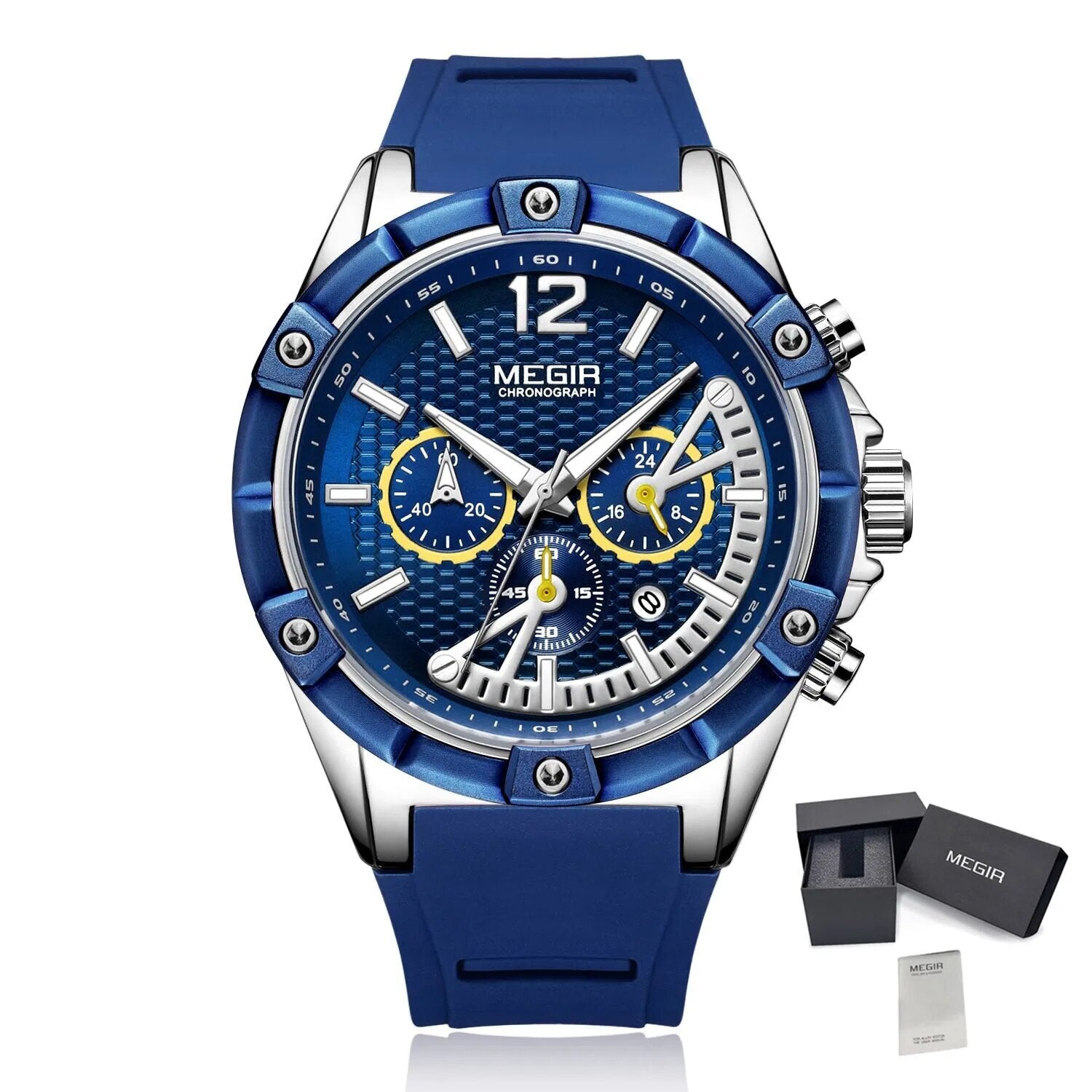 MEGIR Fashion Mens Watches Top Brand Luxury Silicone Sport Military Watch Chronograph Date Waterproof Wristwatch Male Clock 2083-16