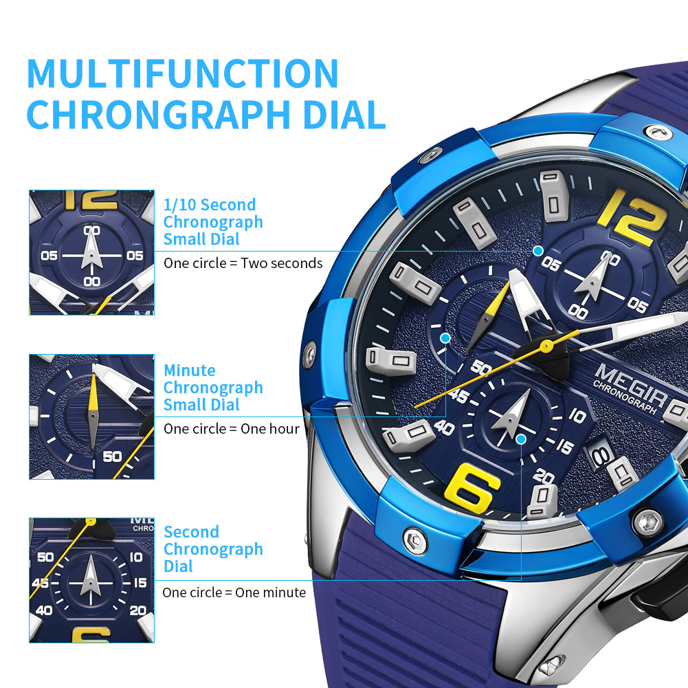 MEGIR Men's Chronograph Original Top Luxury Sports Military Watches for Men Date Luminous Wristwatches Clock Relogio Masculino