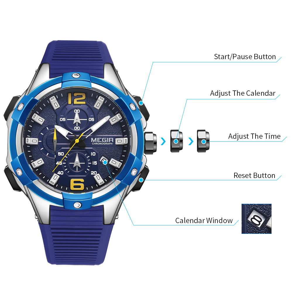MEGIR Men's Chronograph Original Top Luxury Sports Military Watches for Men Date Luminous Wristwatches Clock Relogio Masculino