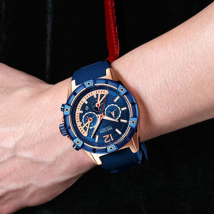 MEGIR Fashion Mens Watches Top Brand Luxury Silicone Sport Military Watch Chronograph Date Waterproof Wristwatch Male Clock 2083-1