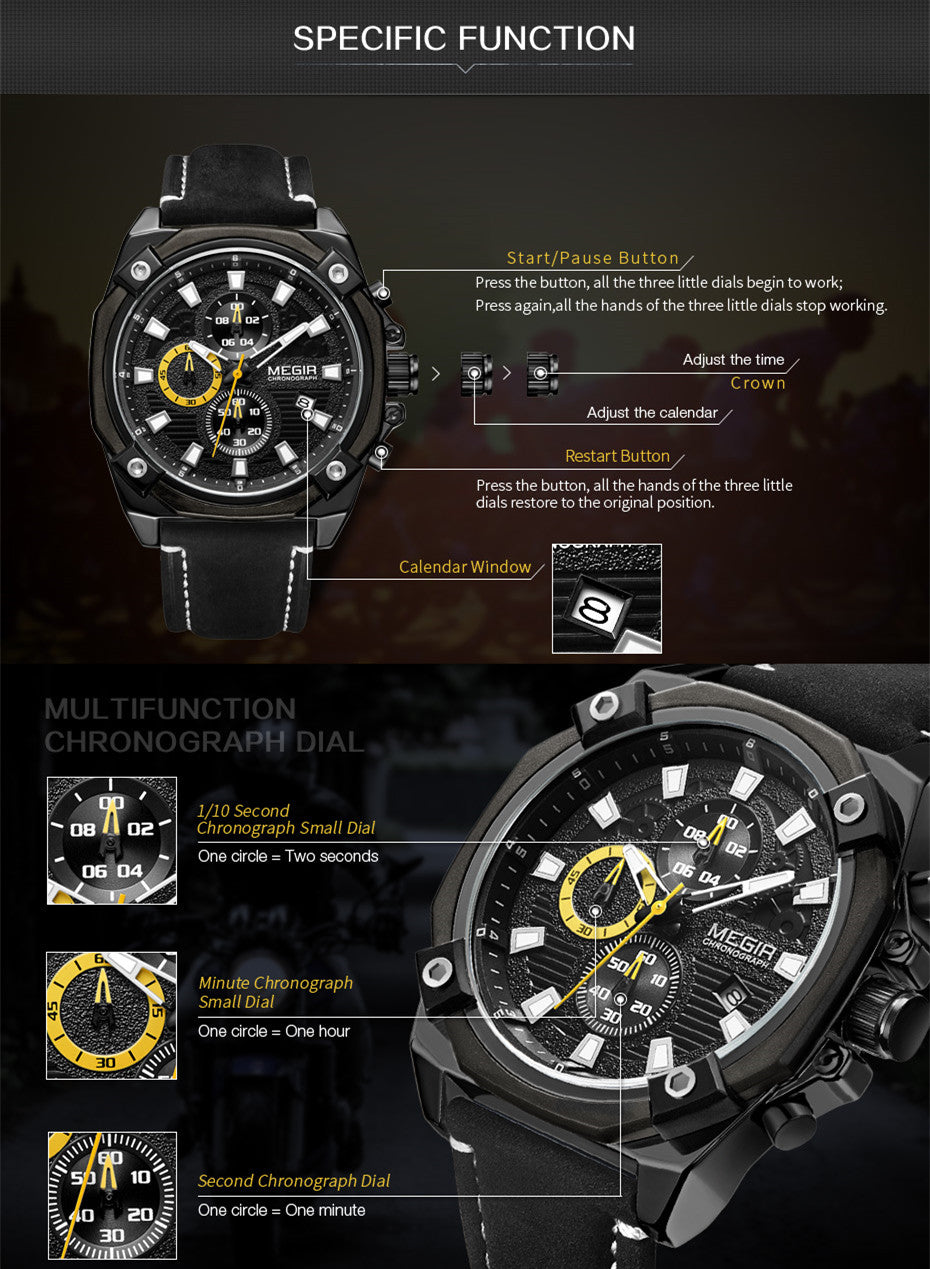 MEGIR Men's Quartz Watches Top Brand Luxury Military Sports Watch Chronograph Fashion Man Clock Wristwatch montre homme 2054-9