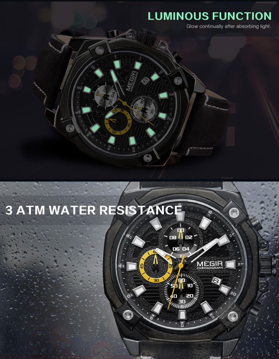 MEGIR Men's Quartz Watches Top Brand Luxury Military Sports Watch Chronograph Fashion Man Clock Wristwatch montre homme 2054-10