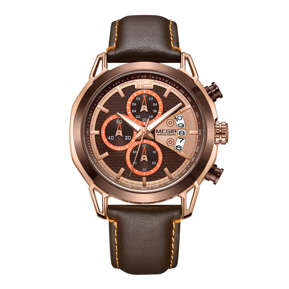 MEGIR Fashion Mens Military Sports Watches Luxury Leather Quartz Business Watch Chronograph Waterproof Luminous Date Wristwatch-7