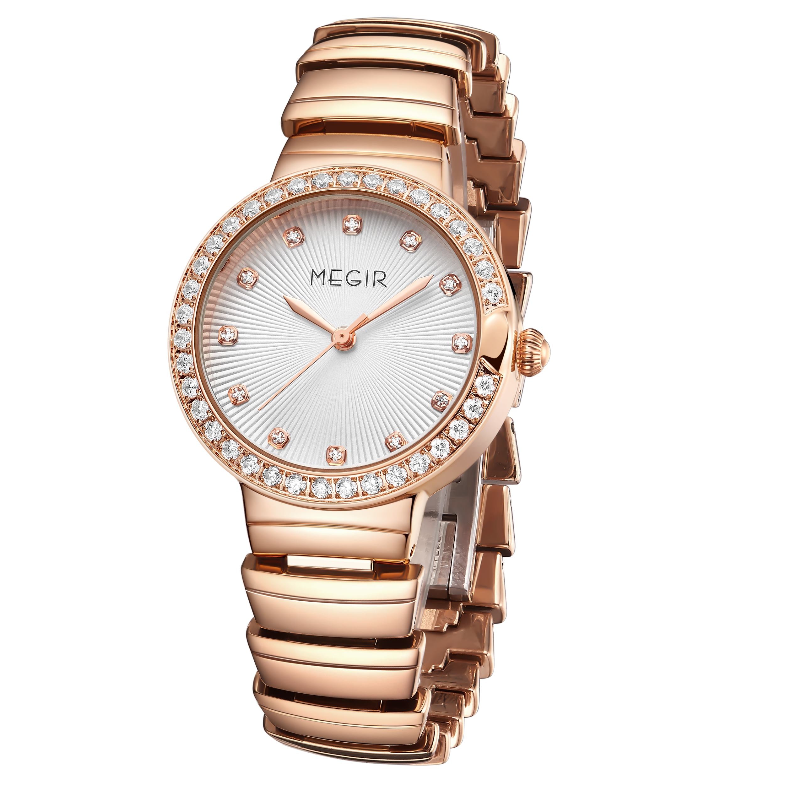 MEGIR Luxury Stainless Steel Strap Watches for Women Fashion Casual Quartz WristWatch Ladies Big Dial Dress Clock Reloj Hombre