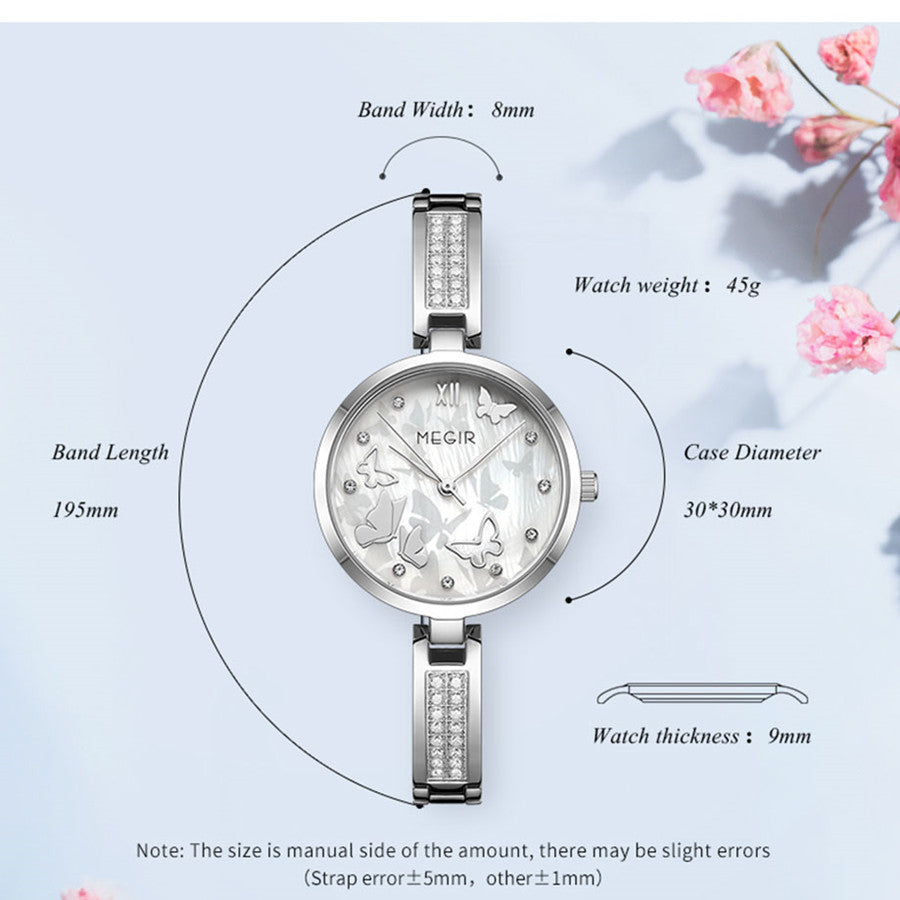 MEGIR Watch for Women Luxury Diamond Ladies Quartz Wristwatches Steel Women Bracelet Watches Female Dress Clock Relogio Feminino