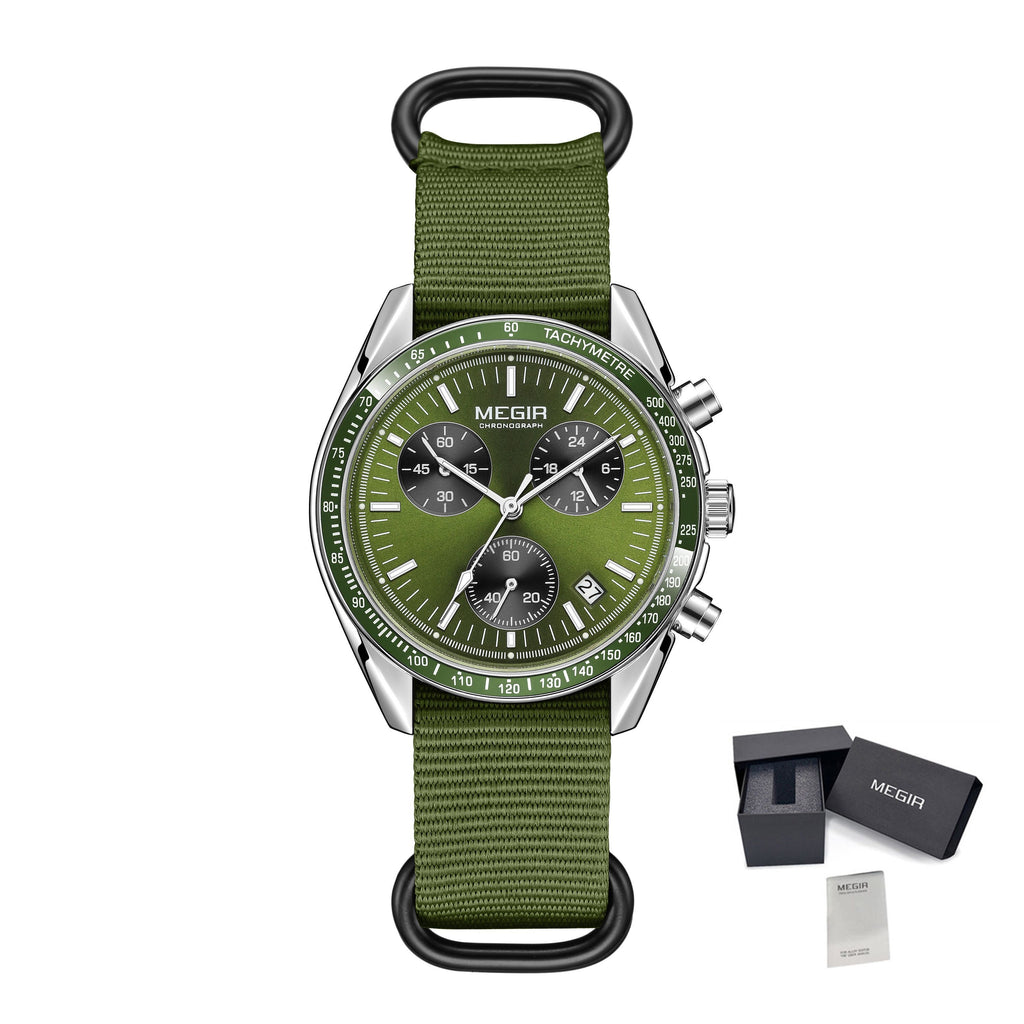 MEGIR Fashion Brand Men Wristwatches Military Sport Watches Canvas Strap Waterproof Chronograph Clock Gift for Men Montre Homme 2247-21