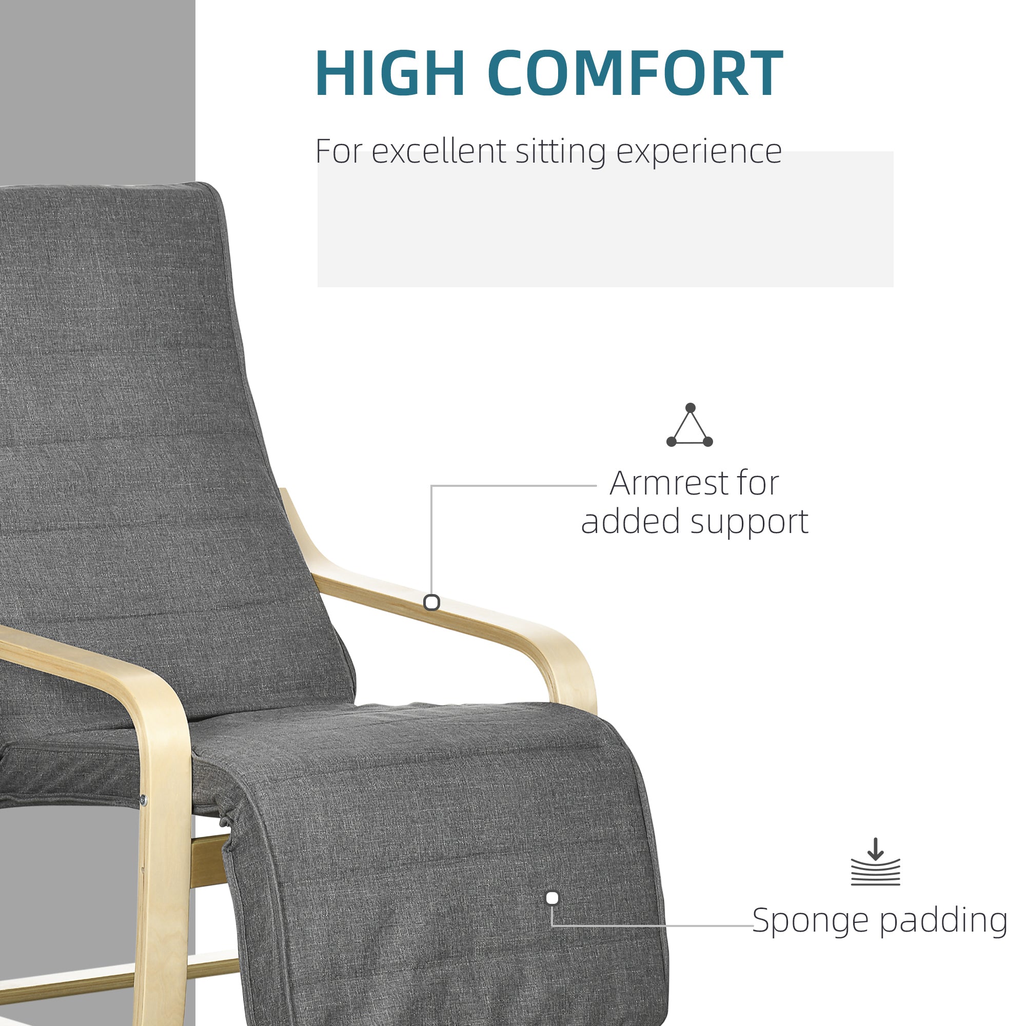 Wooden Lounging Chair with Adjustable Footrest for Ultimate Comfort - Dark Grey
