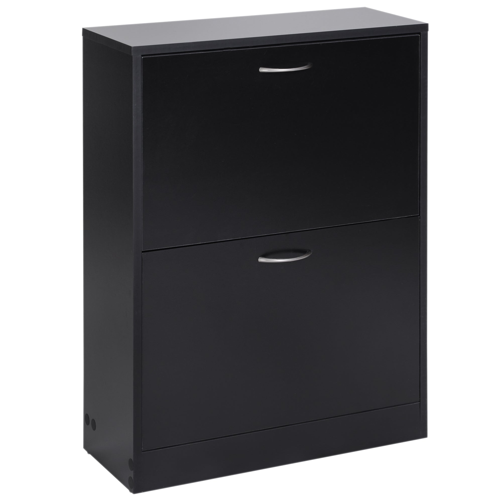Shoe Cabinet Storage Cupboard 2-Tier Wood Tipping Bucket Modern Hall Organizer with Drawer Adjustable Shelf Large-Capacity Black