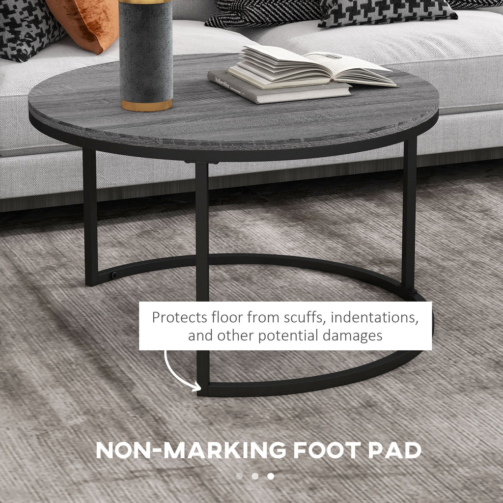 Industrial Nesting Coffee Table Set of 2, Round Coffee Tables, Living Room Table with Wood Effect Top and Steel Frame | HOMCOM