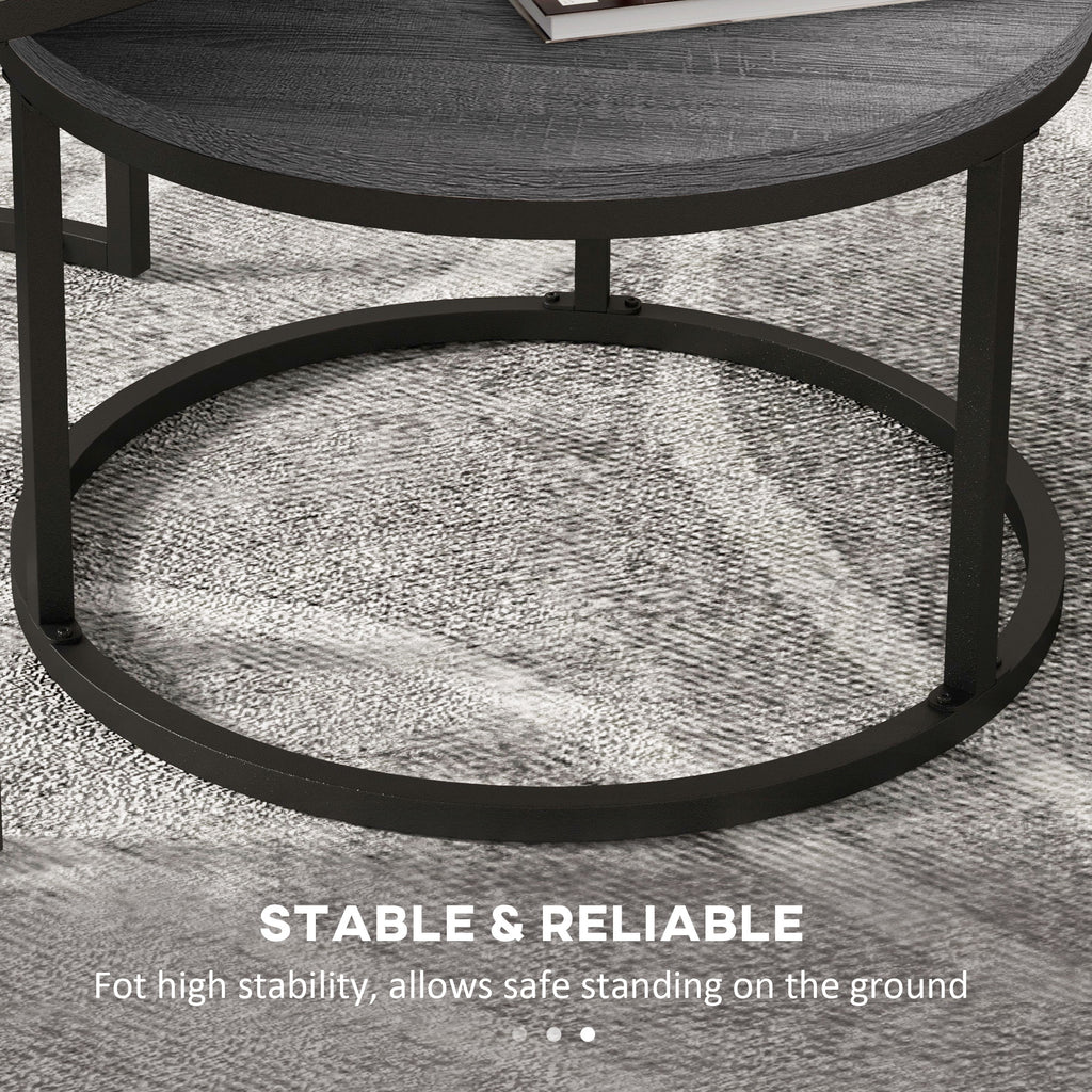 Industrial Nesting Coffee Table Set of 2, Round Coffee Tables, Living Room Table with Wood Effect Top and Steel Frame | HOMCOM