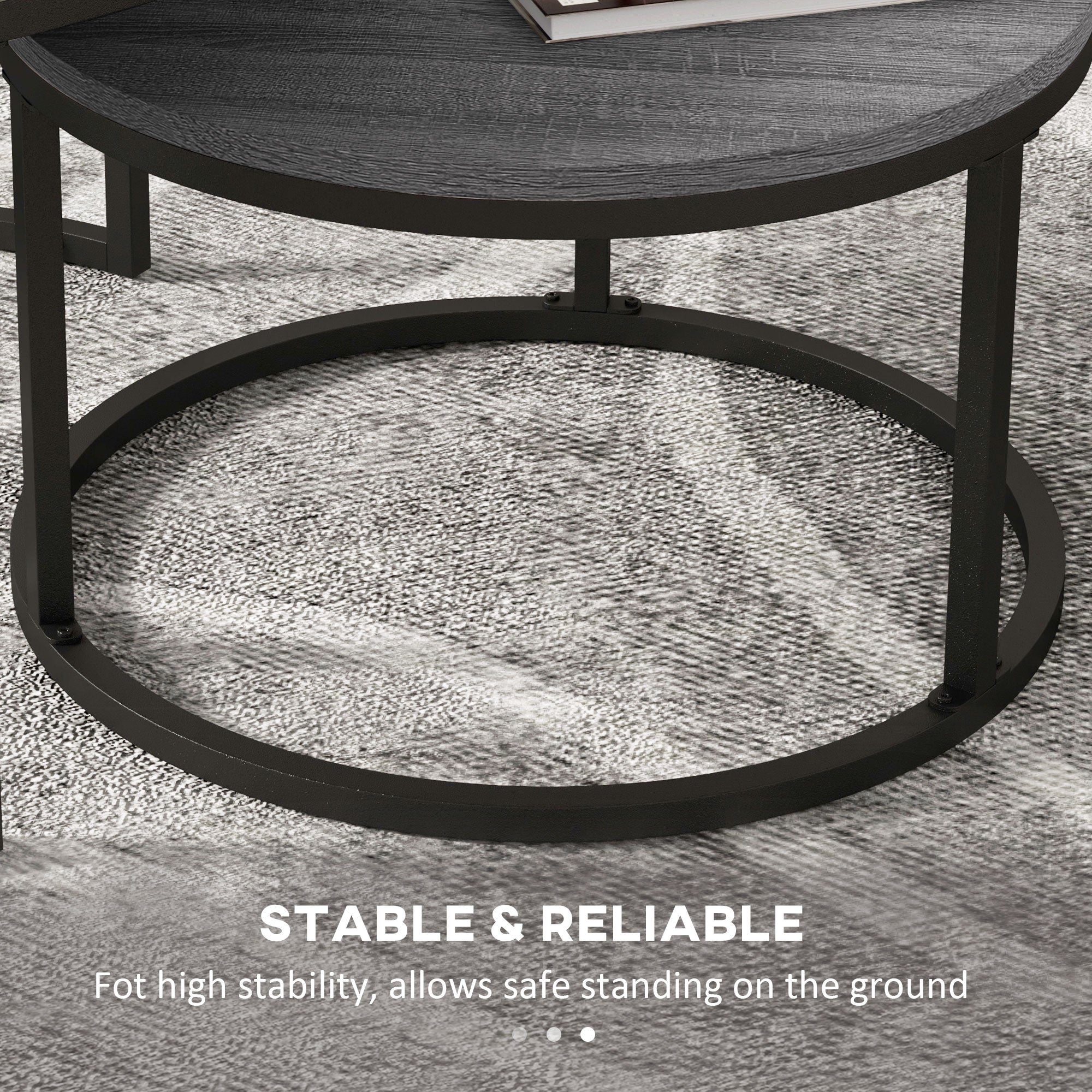 Industrial Nesting Coffee Table Set of 2, Round Coffee Tables, Living Room Table with Wood Effect Top and Steel Frame | HOMCOM