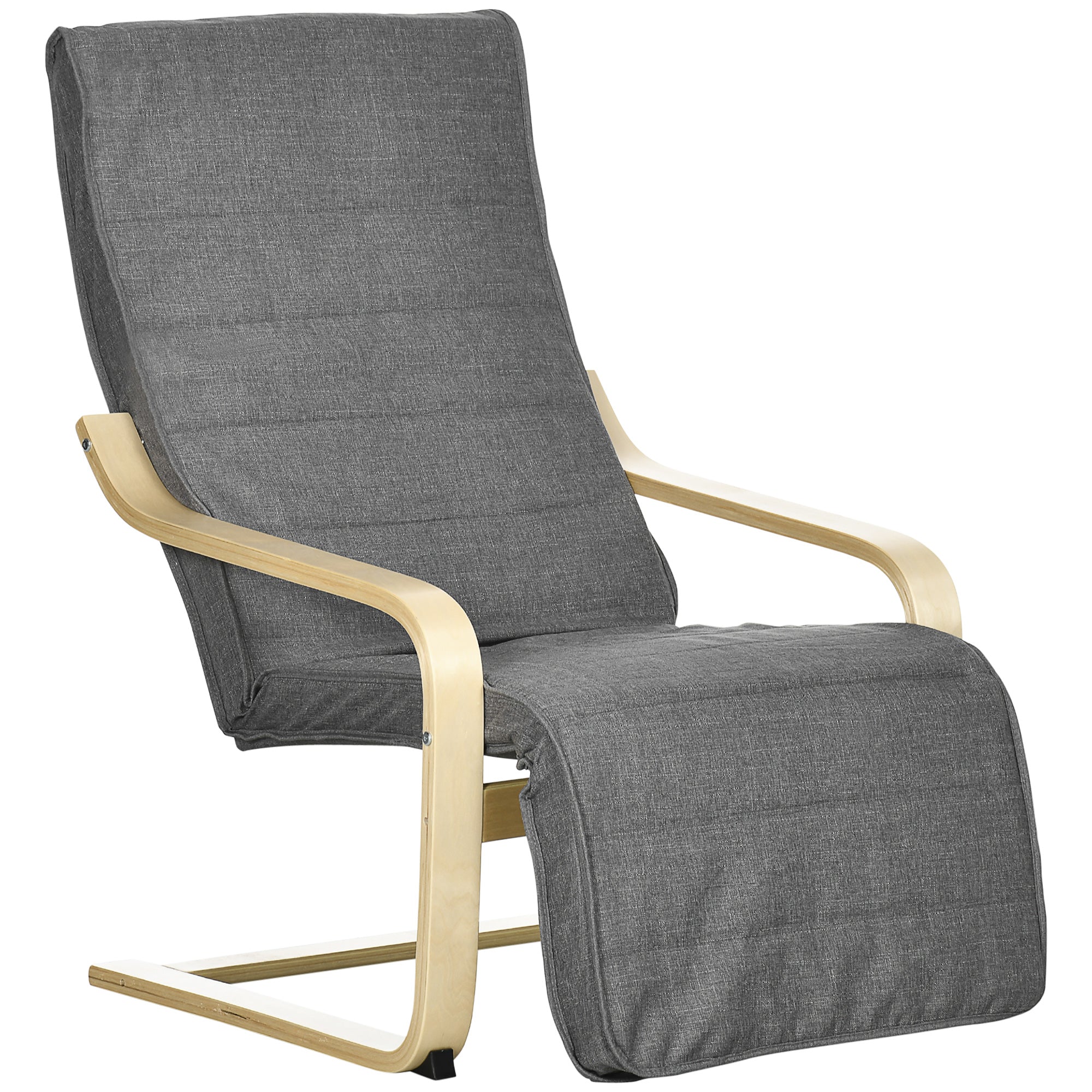 Wooden Lounging Chair with Adjustable Footrest for Ultimate Comfort - Dark Grey