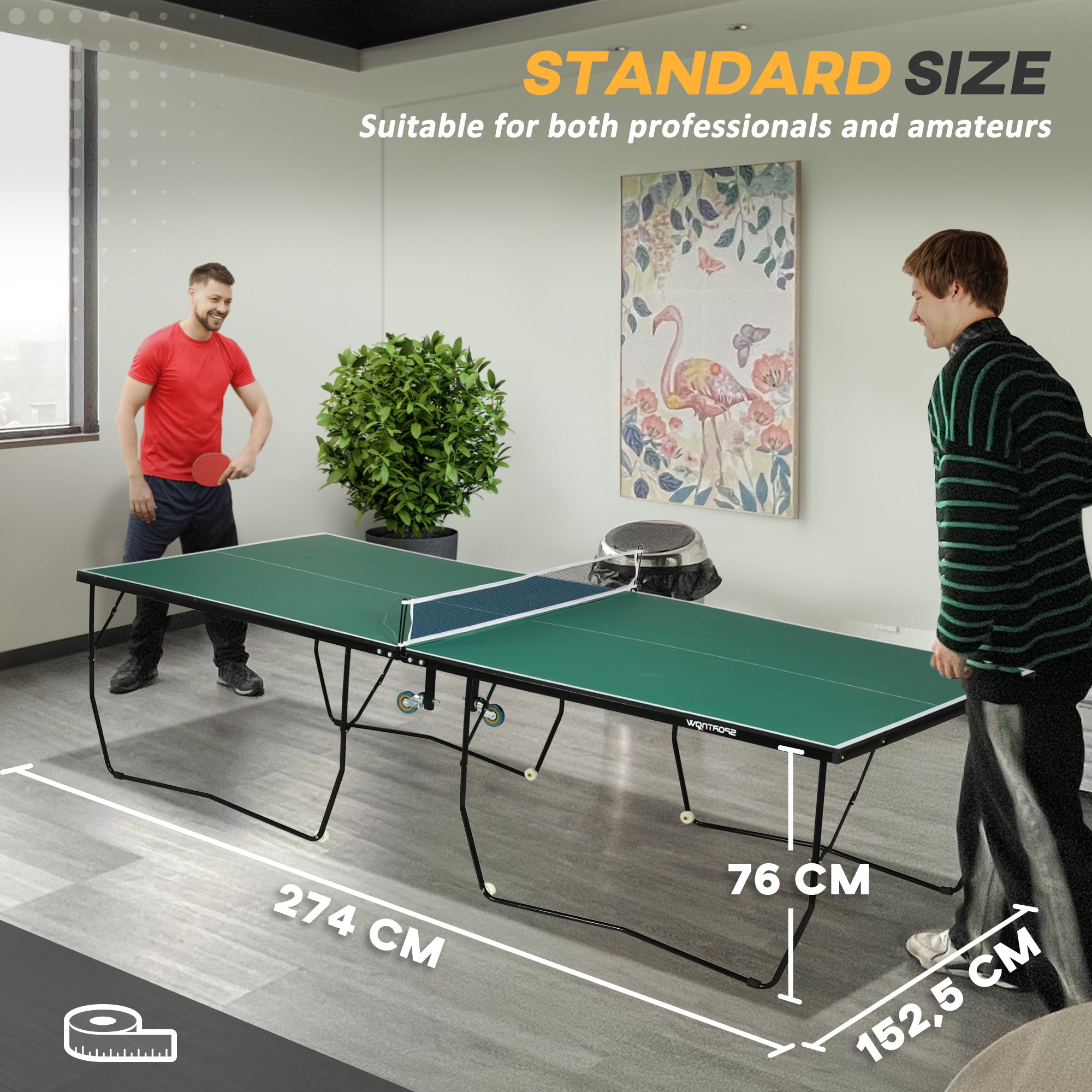 SPORTNOW 9FT Green Outdoor Folding Table Tennis Table with 8 Wheels, Ping Pong Table for Indoor and Outdoor Use