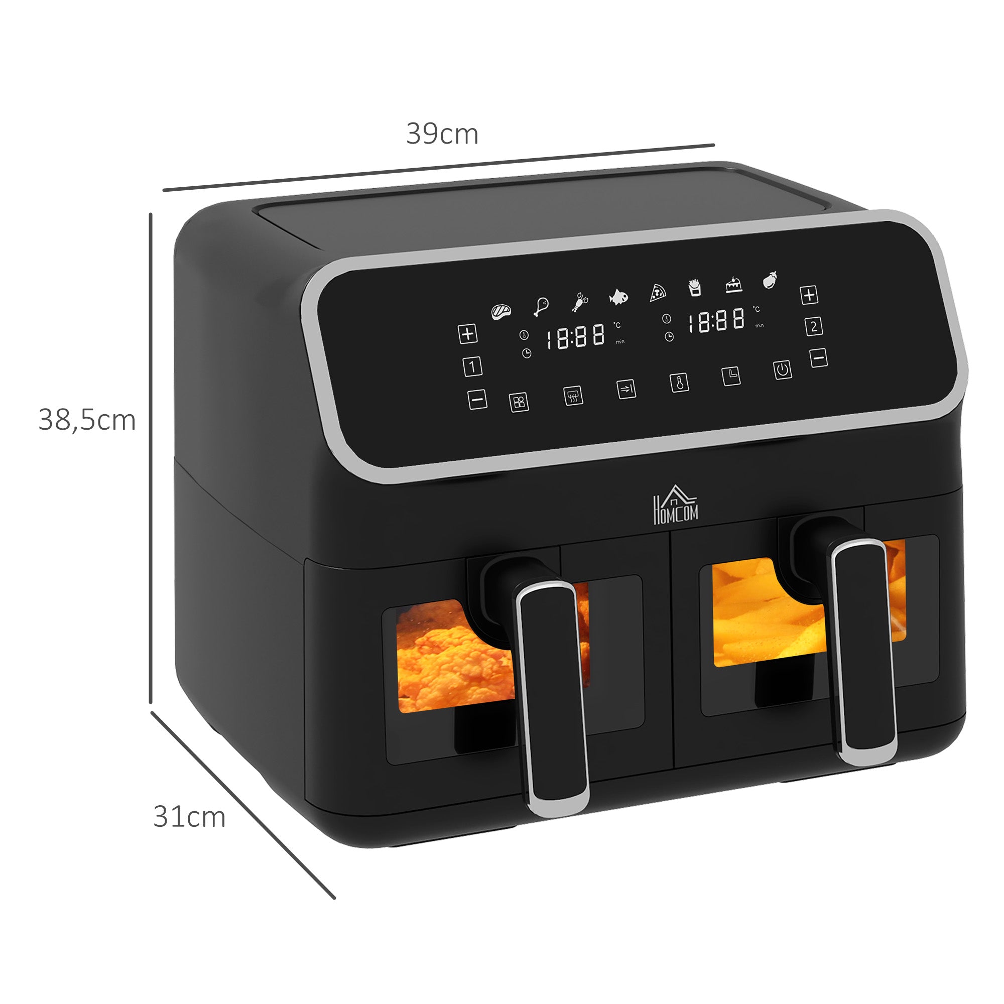 Dual Air Fryer, 8L Family Size Double Air Fryer Oven w/ 8-In-1 Presets, Smart Finish, Digital Display, Visual Window, Timer for Oil | HOMCOM