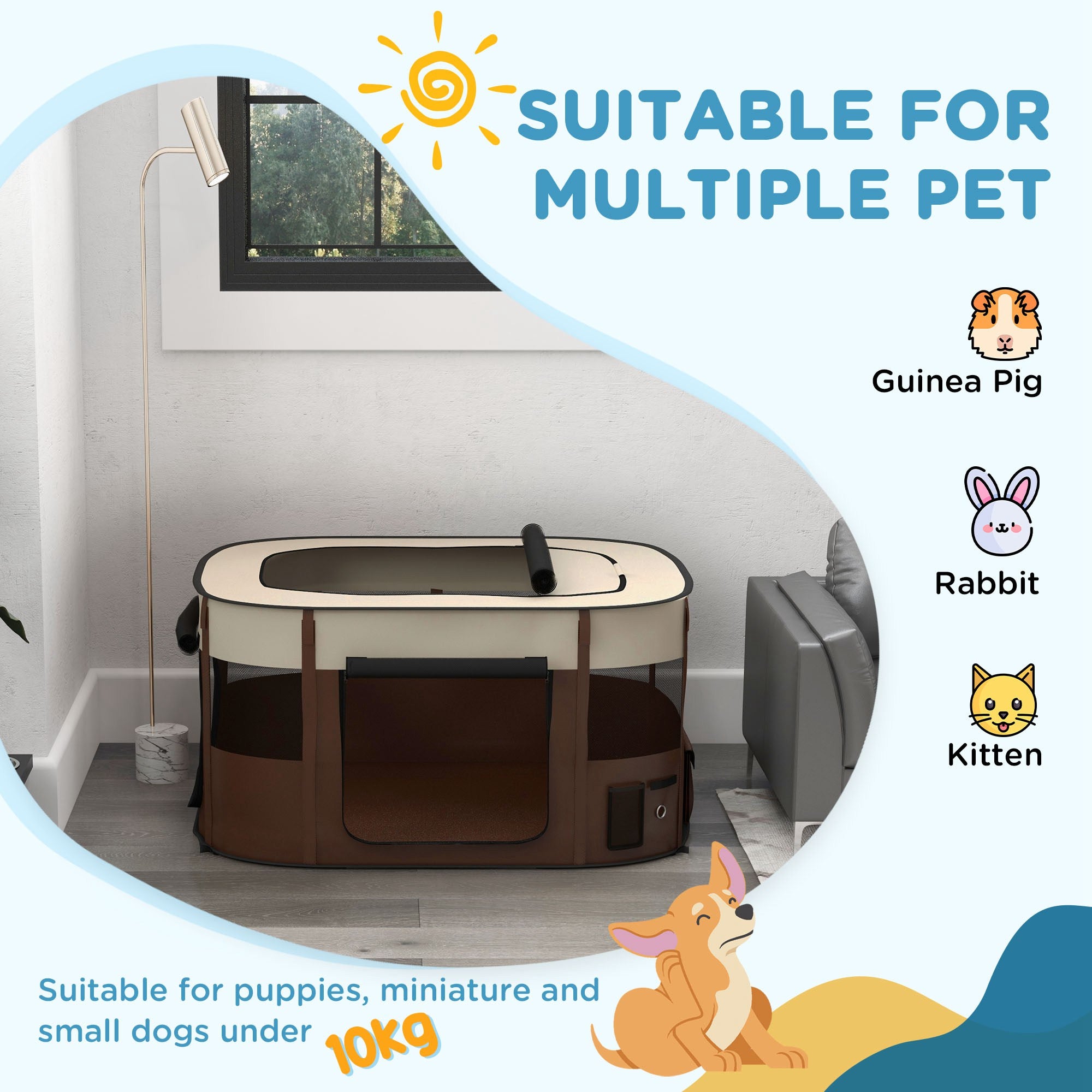 Foldable Dog Pen with Storage Bag for Indoor/Outdoor Use, Brown | PawHut