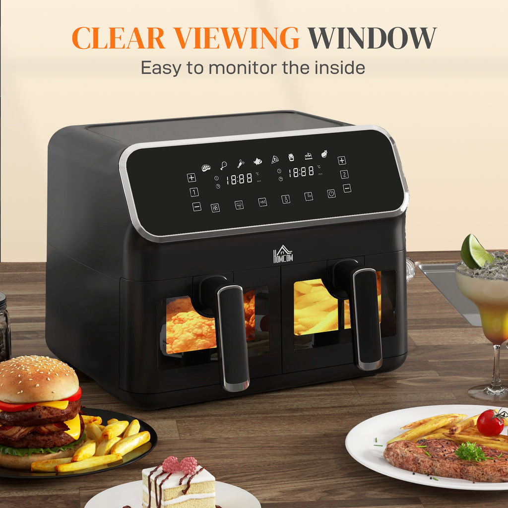 Dual Air Fryer, 8L Family Size Double Air Fryer Oven w/ 8-In-1 Presets, Smart Finish, Digital Display, Visual Window, Timer for Oil | HOMCOM