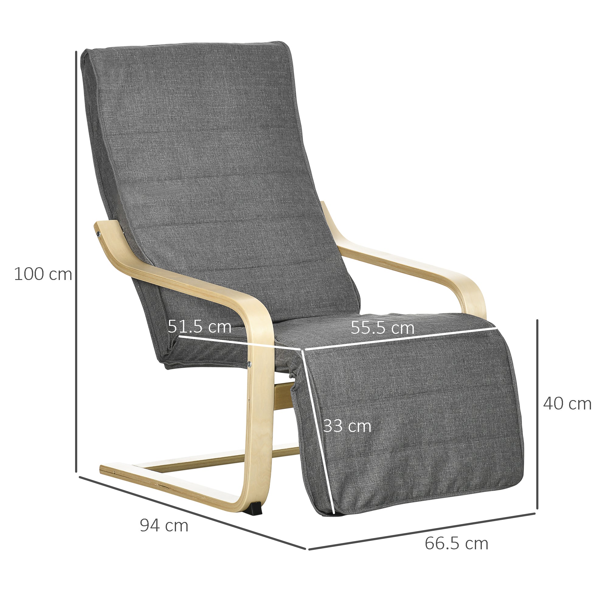 Wooden Lounging Chair with Adjustable Footrest for Ultimate Comfort - Dark Grey