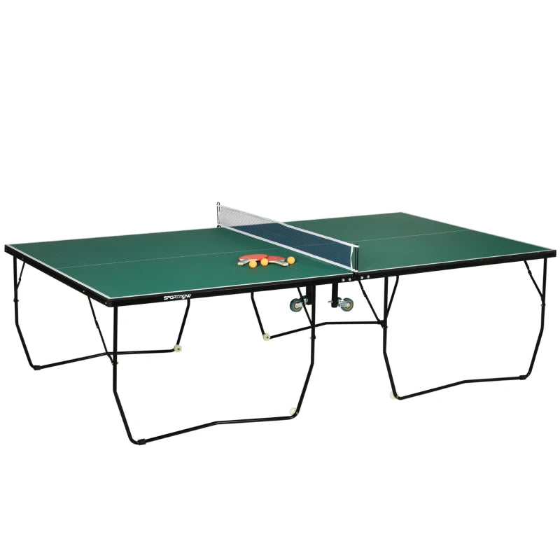 SPORTNOW 9FT Green Outdoor Folding Table Tennis Table with 8 Wheels, Ping Pong Table for Indoor and Outdoor Use