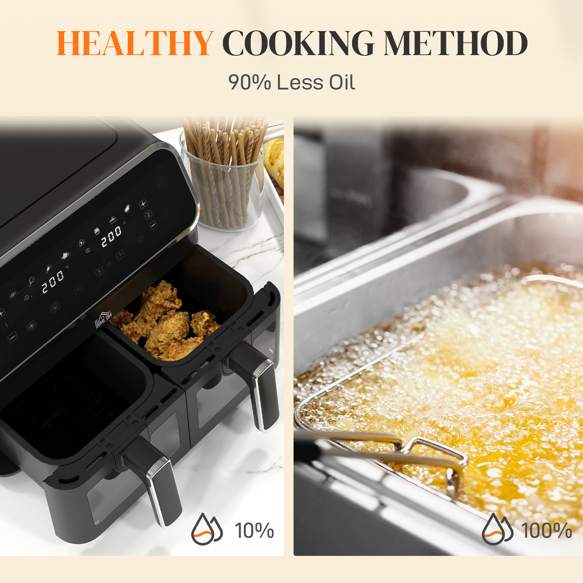 Dual Air Fryer, 8L Family Size Double Air Fryer Oven w/ 8-In-1 Presets, Smart Finish, Digital Display, Visual Window, Timer for Oil | HOMCOM