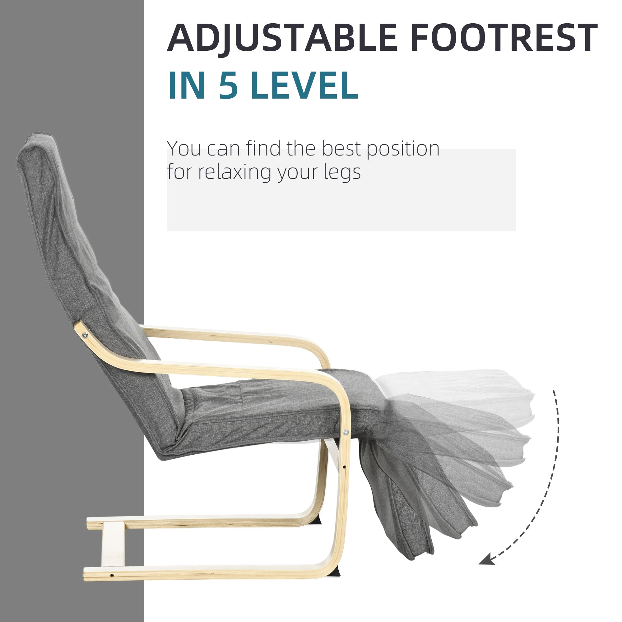 Wooden Lounging Chair with Adjustable Footrest for Ultimate Comfort - Dark Grey