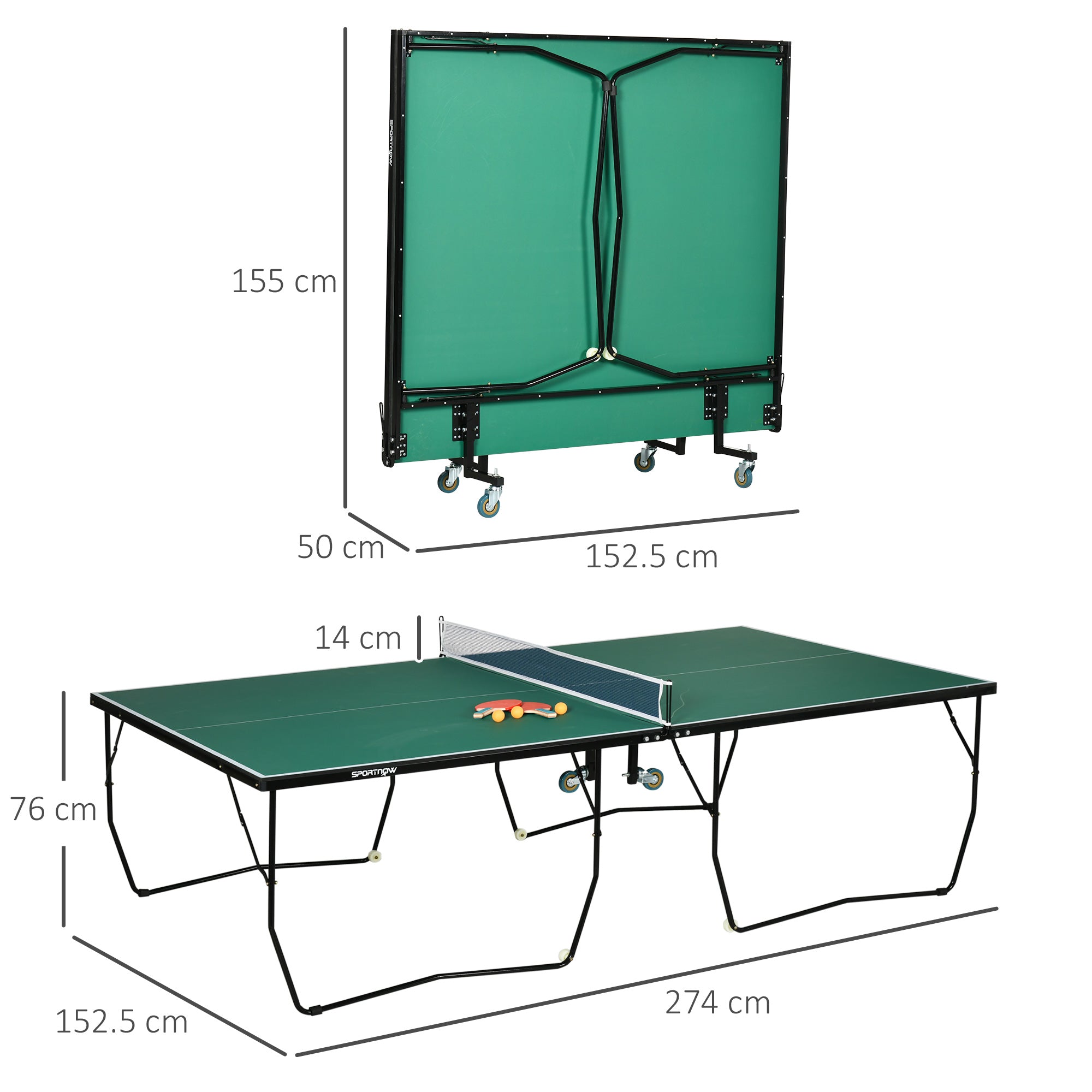 SPORTNOW 9FT Green Outdoor Folding Table Tennis Table with 8 Wheels, Ping Pong Table for Indoor and Outdoor Use