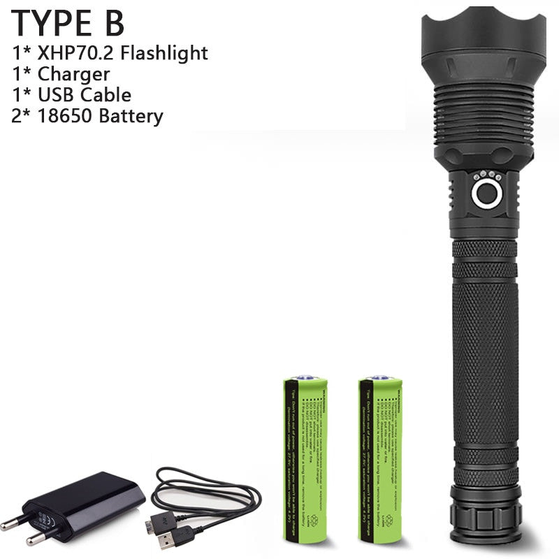 250000cd 1000m XHP90.2 most powerful led flashlight usb Zoom Tactical torch