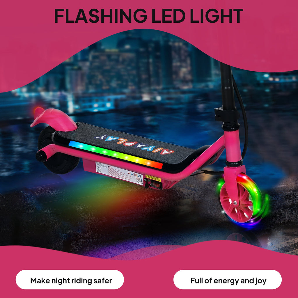 Electric Scooter for Kids Ages 6-14, with Dual Brakes, Flash Wheel and Colourful Light, Kids Electric Scooter E Scooter, Up to 12 KM/H & 10 KM, Pink