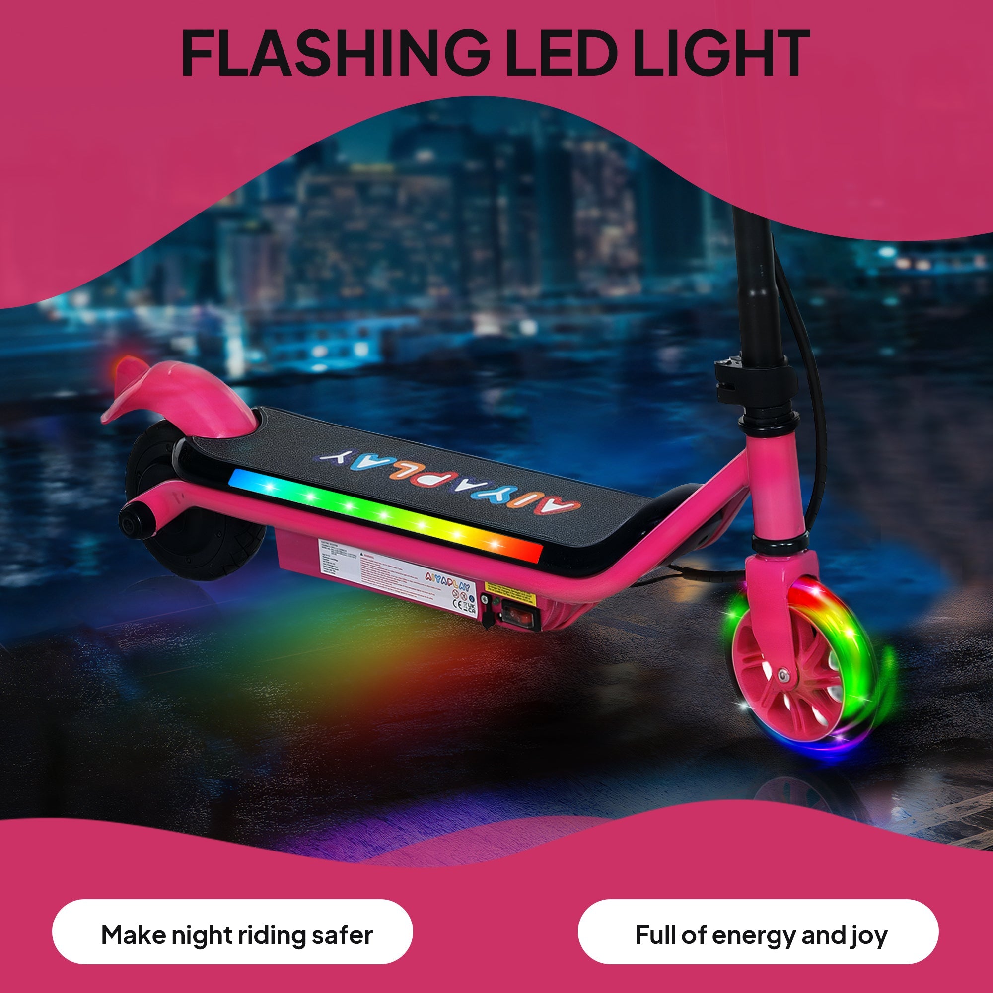 Electric Scooter for Kids Ages 6-14, with Dual Brakes, Flash Wheel and Colourful Light, Kids Electric Scooter E Scooter, Up to 12 KM/H & 10 KM, Pink