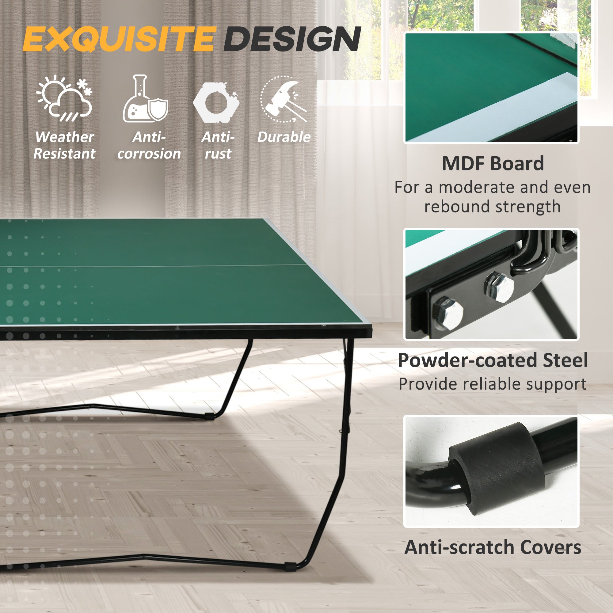 SPORTNOW 9FT Green Outdoor Folding Table Tennis Table with 8 Wheels, Ping Pong Table for Indoor and Outdoor Use