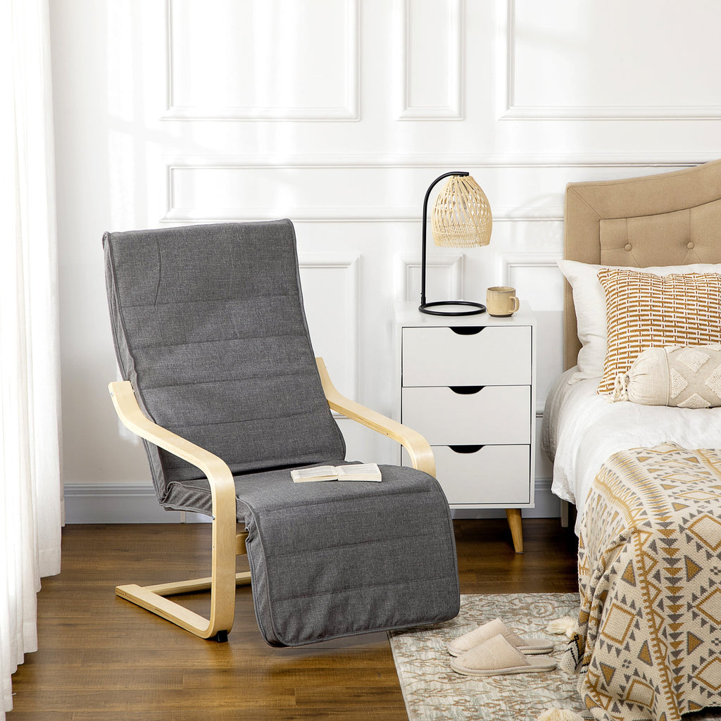 Wooden Lounging Chair with Adjustable Footrest for Ultimate Comfort - Dark Grey