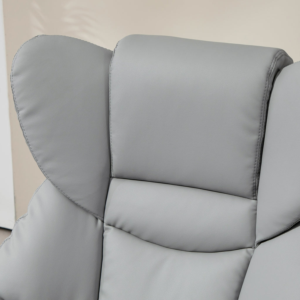 Faux Leather Recliner Chair and Footstool, Swivel Upholstered Armchair with Adjustable Backrest, Wood Base in Light Grey by HOMCOM