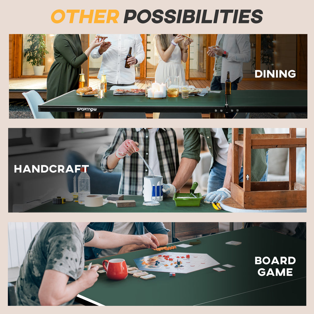 SPORTNOW 9FT Green Outdoor Folding Table Tennis Table with 8 Wheels, Ping Pong Table for Indoor and Outdoor Use
