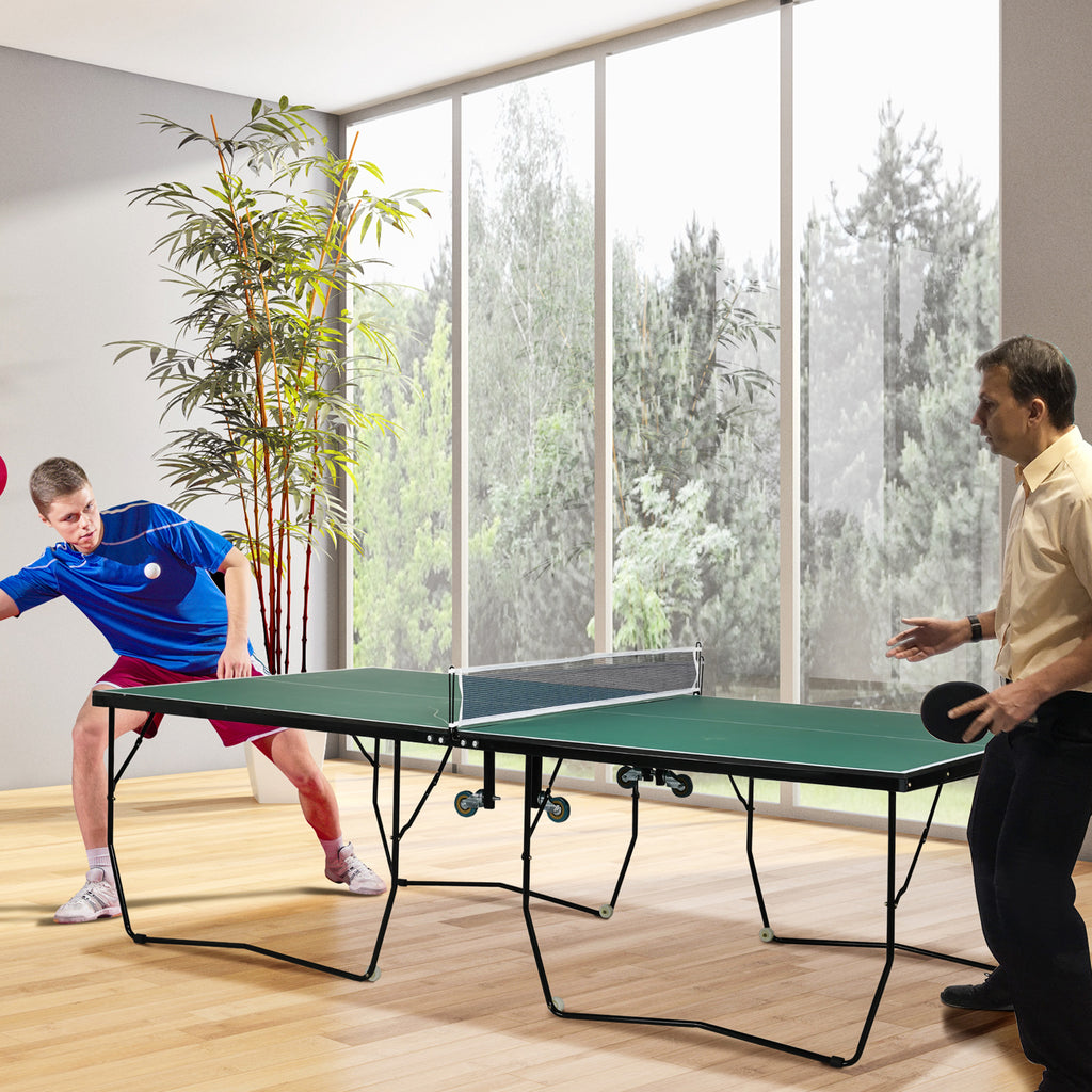 SPORTNOW 9FT Green Outdoor Folding Table Tennis Table with 8 Wheels, Ping Pong Table for Indoor and Outdoor Use
